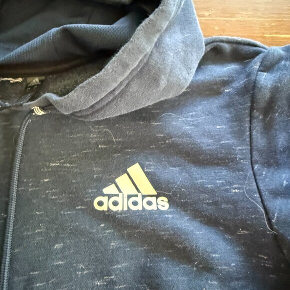 Blue unisex Adidas Hoodie with White Stripes Size Mens Small - Picture 4 of 6